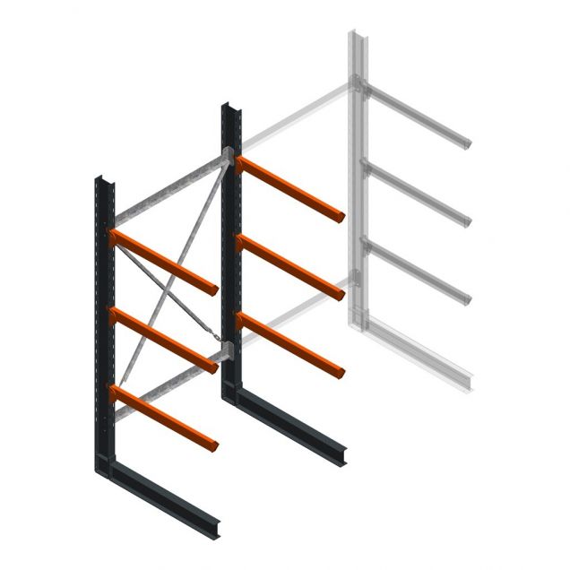 Schweres Kragarmregal einseitig 3000x1500x1200mm (hxbxt) 3 Ebenen Anfangsregal