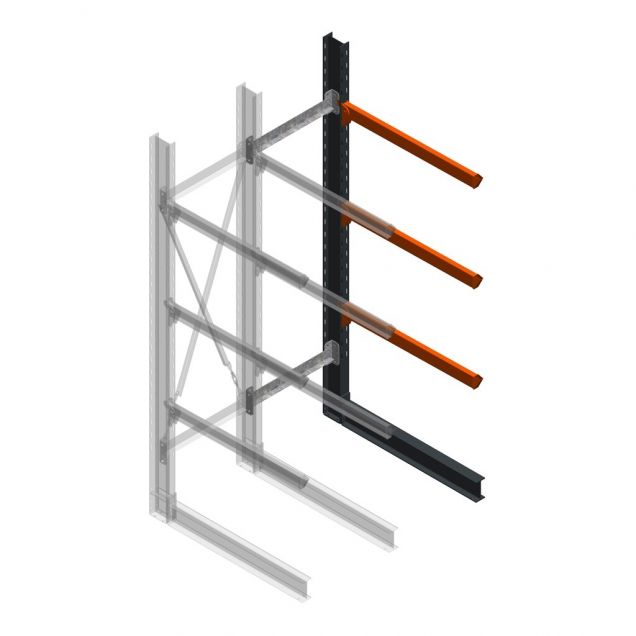 Schweres Kragarmregal einseitig 3000x800x1000mm (hxbxt) 3 Ebenen Anbauregal