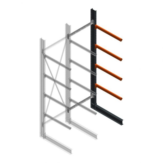 Schwere Kragarmregal einseitig 4000x1200x1500mm (hxbxt) 4 Ebenen Anbauregal