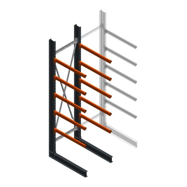 Schwerlast-Kragarmregal einseitig 4000x1000x1000mm (hxbxt) 5 Ebenen Anfangsregal