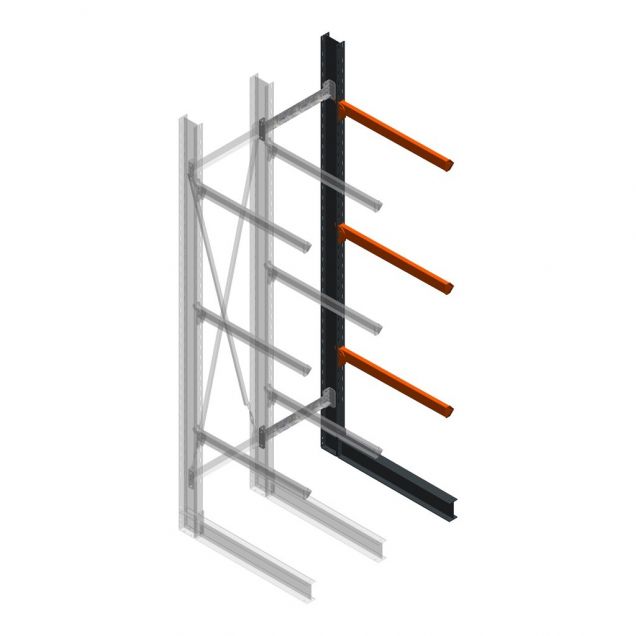 Schweres Kragarmregal einseitig 4000x800x1000mm (hxbxt) 3 Ebenen Anbauregal