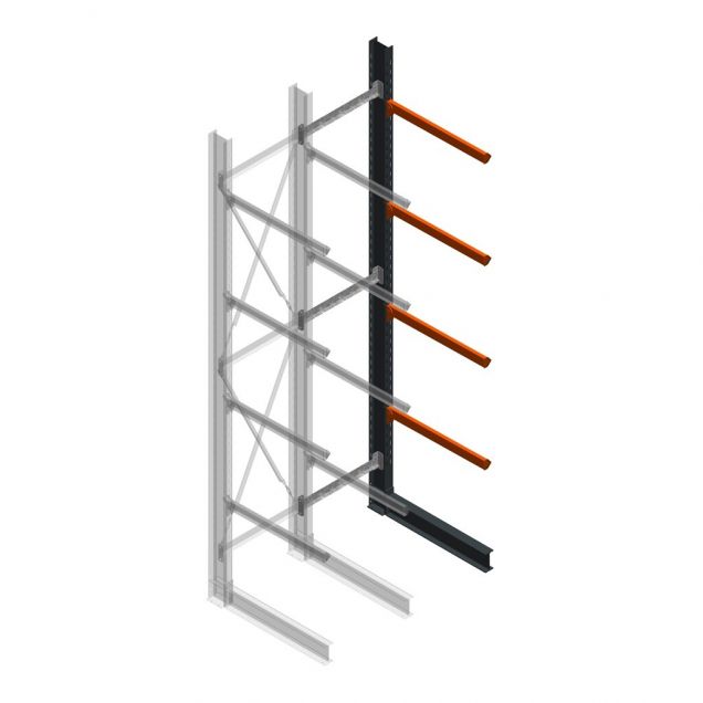 Schweres Kragarmregal einseitig 5000x1000x1000mm (hxbxt) 4 Ebenen Anbauregal