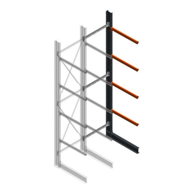 Schwerlast-Kragarmregal einseitig 5000x1200x1000mm (hxbxt) 4 Ebenen Anbauregal
