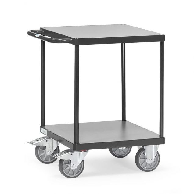 Schwerer Tischwagen 500 kg mit 2 Holzetagen 600x600 anthrazit
