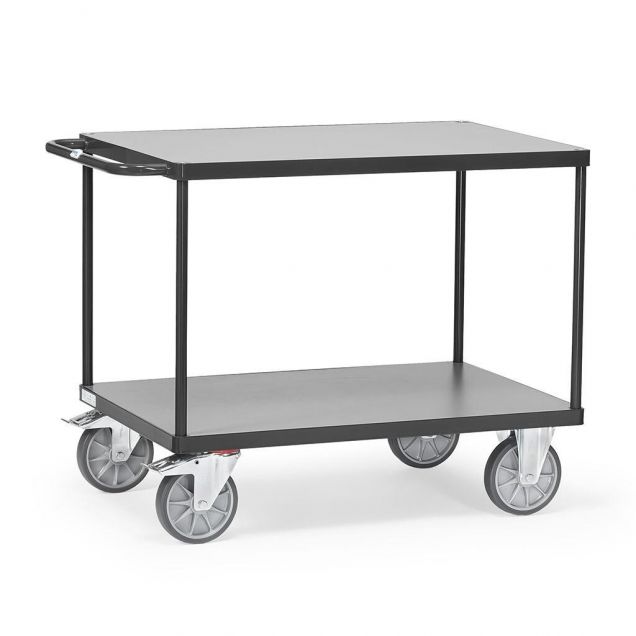Schwerer Tischwagen 600 kg mit 2 Holzetagen 1000x600 anthrazit