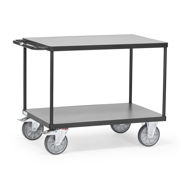 Schwerer Tischwagen 600 kg mit 2 hölzernen Etagen 1200x800 anthrazit