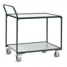 Leichter Tischwagen Fetra 200kg mit 2 Holzablagen und Schiebegriff 910x610mm anthrazit