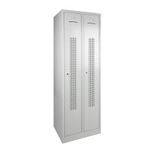 2-türiger Garderobenschrank 1800x600x500 mm (hxbxt) grau auf Sockel perforiert Hangoogverschluss