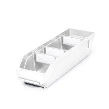 Lagerbehälter 4012 weiß mit 3 Trennwänden und 4 Etiketten 400x120x95mm (HxBxT)