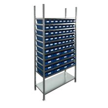 Behälterregal 2.000x1.000x400mm mit 64 Lagerbehältern / 256 Positionen Blau