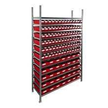 Behälterregal 2.000x1.300x400 mm mit 119 Lagerbehältern / 476 Positionen rot