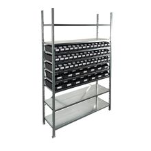 Behälterregal 2.000x1.300x400mm mit 56 Lagerbehältern / 224 Positionen schwarz