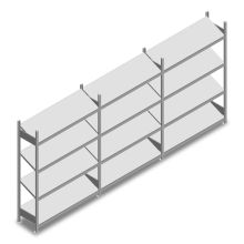 Vorteilsreihe Fachbodenregal mit schrägen Fachböden Heavy Duty 2000x3900x400 mm (HxBxT) 4 Ebenen 150 kg