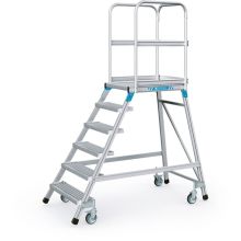 Fahrbare Plattformtreppe Zarges mit Gitterroststufen, einseitig, 6 Stufen, 1440 mm