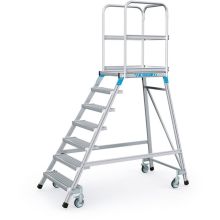 Fahrbare Plattformtreppe Zarges Gitterstahl einseitig 7 Stufen 1680 mm