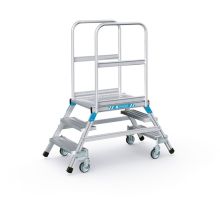 Fahrbare Plattformtreppe Zarges Aluminium beidseitig begehbar 2x3 Stufen 720 mm