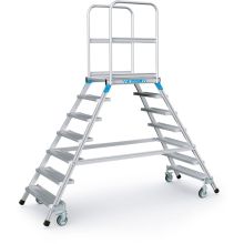 Fahrbare Plattformtreppe Zarges Aluminium doppelt 2x7 Stufen 1680 mm