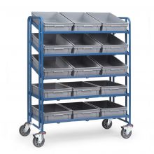 Lagerbehälterwagen 300 kg mit 5 Etagen 1240x610 und 15 Eurobehältern