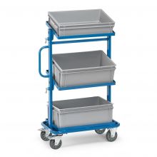 Beistellwagen 200 kg mit 3 Ebenen, 3 Eurobehältern und offenem Rahmen kippbar