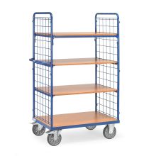 Etagenwagen, Transportwagen 1000x600x1800 mm (HxBxT) 600 kg mit 4 Etagen und 2 Drahtgitterwänden