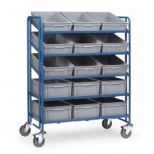 Plattformwagen 300 kg mit 5 Etagen 1240x610 und 15 gemischten Eurobehältern