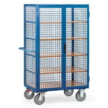 Schrankwagen 750 kg 1000x680 mit 5 Etagen, Drahtgitterwänden, Doppelflügeltür und Espagnolette-Verriegelung