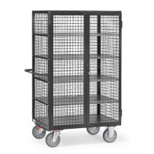Schrankwagen 750 kg 1000x680 mit 5 Ebenen, Drahtgitterwänden, doppelten Flügeltüren und Spanjoletverschluss anthrazit
