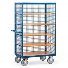 Schrankwagen 750 kg 1000x680 mit 5 Etagen und Drahtgitterwänden