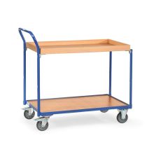 Leichter Tischwagen 300 kg mit 1 hölzerner Ebene, 1 Etagenbehälter und aufrechtem Schiebegriff 850x500
