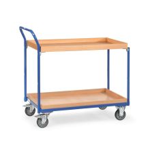 Leichter Tischwagen 300 kg mit 2 Etagen-Lagerbehältern und aufstehendem Schiebegriff 1000x600