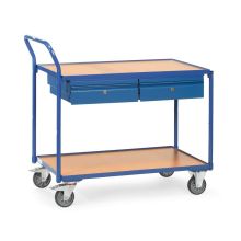 Leichter Tischwagen 300 kg mit 2 Holz-Ebenen und 2 Schubladen 1000x600