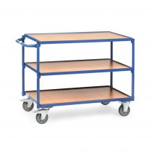 Leichter Tischwagen 300 kg mit 3 Holz-Etagen und horizontalem Schiebegriff 1000x600