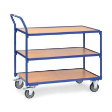 Leichter Tischwagen 300 kg mit 3 Ebenen aus Holz und aufrechtem Schiebegriff 1000x600