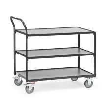 Leichter Tischwagen 300 kg mit 3 hölzernen Ebenen und aufrechtem Schiebegriff 1000x600 anthrazit