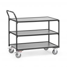 Leichter Tischwagen 300 kg mit 3 Holz-Etagen und aufrechtem Schiebegriff 850x500 anthrazit