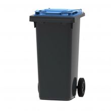 Abfallbehälter, mobiler Rollcontainer 120 Liter Grau Blau