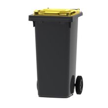 Abfallbehälter, mobiler Rollcontainer 120 Liter grau gelb