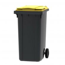 Abfallbehälter, mobiler Rollcontainer 240 Liter grau gelb