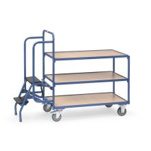 Kommissionierwagen mit 3 Ladeflächen und Klapptritt