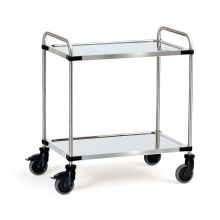 Edelstahl-Etagenwagen 120 kg mit 2 Etagen und Schiebegriff 630x400