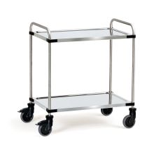Edelstahl-Etagenwagen 120 kg mit 2 Etagen und Schiebegriff 800x500