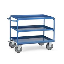 Stahl-Tischwagen 400 kg mit 3 Stahl-Ebenen und horizontalem Schiebegriff 1000x700