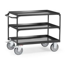 Stahl-Tischwagen 400 kg mit 3 stählernen Ebenen und horizontalem Schiebegriff 850x500 anthrazit