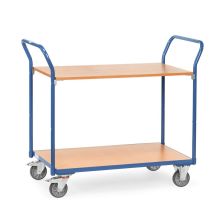 Tischwagen 200 kg mit 2 Holz-Etagen und doppeltem Schiebegriff 1000x600