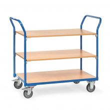 Tischwagen 200 kg mit 3 Holzetagen und doppeltem Schiebegriff 850x500
