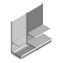 Ladenregal mit Perforation Tego 1800x1000x570 mm (hxbxt) 2 Ebenen RAL9006 Anbauregal