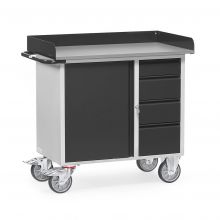 Werkstattwagen aus Stahlblech 400 kg mit 1 Schrank, 4 Schubladen und umlaufendem Rand 985x590 anthrazit
