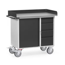 Werkstattwagen aus Stahlblech 400 kg mit 1 Schrank, 4 Schubladen und erhöhtem Rand 985x590 anthrazit