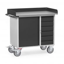 Werkstattwagen aus Stahlblech 400 kg mit 1 Schrank, 6 Schubladen und hochstehender Kante 985x590 anthrazit