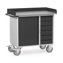 Werkstattwagen aus Stahlblech 400 kg mit 1 Schrank, 6 Schubladen und hochstehender Kante 985x590 anthrazit